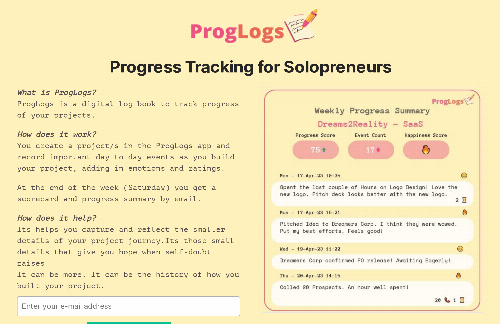 startuptile ProgLogs-Progress Tracker for Solopreneurs