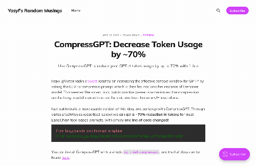 startuptile CompressGPT: Decrease Token Usage by ~70%-