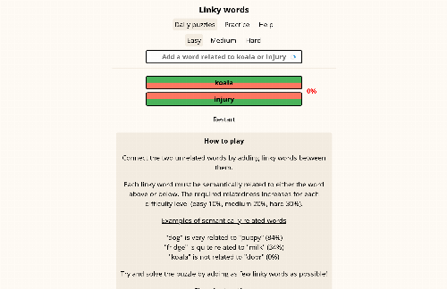 startuptile Linky Words - A word puzzle using semantic vectors-