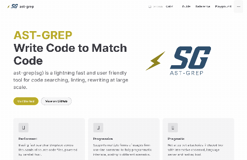 startuptile AST-grep, a grep/eslint/codemod hybrid tool, powered by tree-sitter.-