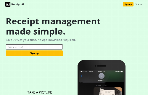 startuptile Receipt-AI-Take a picture and text.