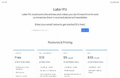 startuptile Later Plz-Send yourself summaries of articles you want to come back to