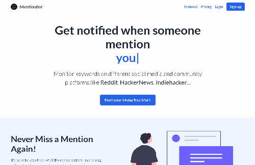 startuptile MentionBot.io-Keyword monitoring tool to find leads monitor brand & more.