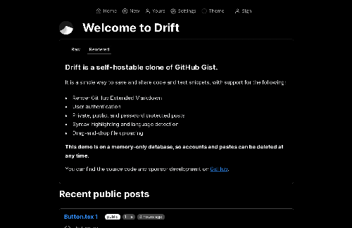 startuptile Drift, a self-hostable Gist and pastebin-