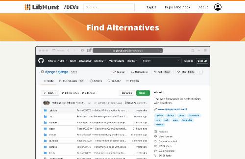 startuptile Find alternatives to a GH repo by replaceing “github” with “libhunt”-
