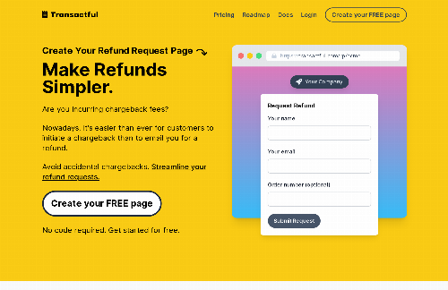 startuptile Refund request page to minimize accidental chargebacks-