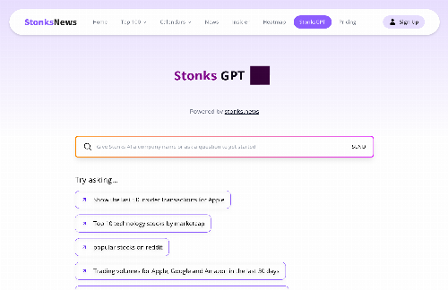 startuptile StonksGPT – A Natural Language search tool for Stocks and Finance data-