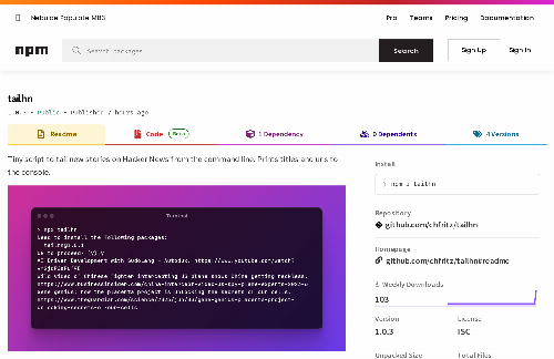 startuptile `npx tailhn` – Tail HN from the console-