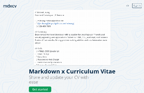 startuptile mdxcv-Craft your CV with Markdown and then share it with a link!