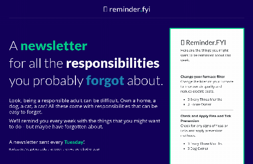 startuptile Reminder.FYI-A weekly newsletter for forgotten responsibilities.