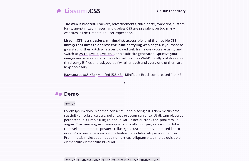 startuptile Lissom.CSS - A classless, minimalist, and themeable CSS library-