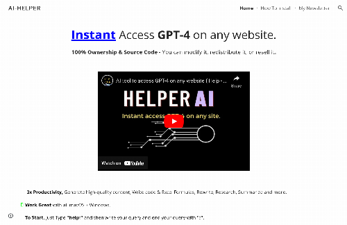 startuptile AI-Helper-World fastest way to access GPT-4 on any site + 100% ownership