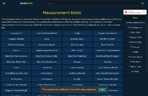 startuptile I created Units Converter that contains 5000 units across 78 categories-