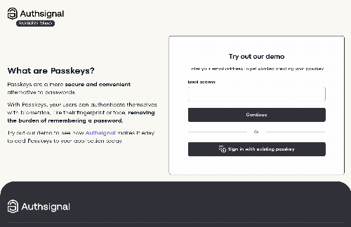 startuptile Passkeys use cases demo (Authsignal)-