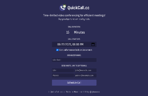 startuptile Quickcall.cc – Time-limited video conferencing for efficient meetings-