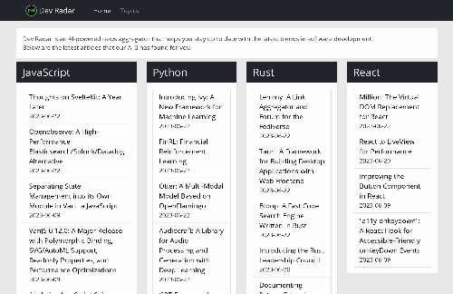 startuptile Dev Radar, programming news aggregator with AI-written summaries-