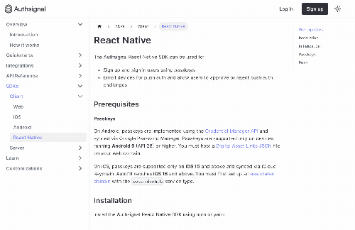 startuptile React Native SDK for Passkeys-